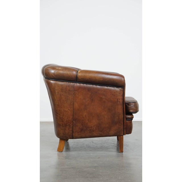 Dark Sheep Leather Club Chair For Sale - Image 3 of 13