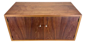 Mid Century Danish Modern Style Walnut Vinyl Record / Media Storage Cabinet Restored