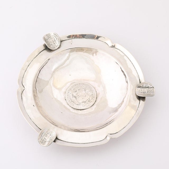 Art Deco Heavy Hand-Hammered .900 Sterling Silver Ashtray With Sculptural Coins For Sale - Image 12 of 12
