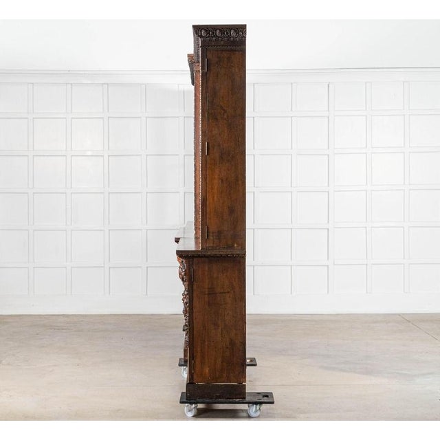 Wood English Carved Oak Breakfront Glazed Bookcase, 1870s For Sale - Image 7 of 18