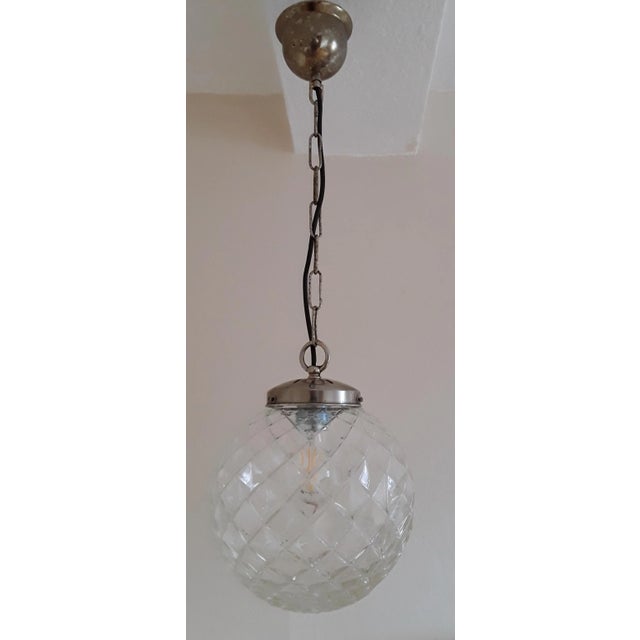 Vintage Clear Relief Glass Ball Lamp, 1970s For Sale - Image 4 of 5