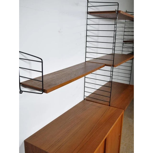 Nisse String Wall Shelf with Sideboard Made of Nut Wood by Kajsa & Nils Strinning, 1960 from String, Set of 8 For Sale - Image 11 of 13