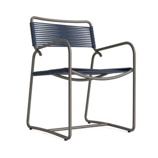Brown Jordan Walter Lamb Aluminum Arm Chair, Mica frame with Marine fabric For Sale