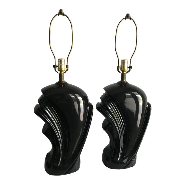 1980s Vintage Ceramic Wave Lamps - a Pair For Sale