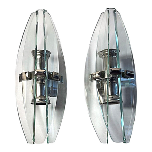 1970s Italian Pair of Wall Sconces Space Age Style Metal and Tempered Crystal