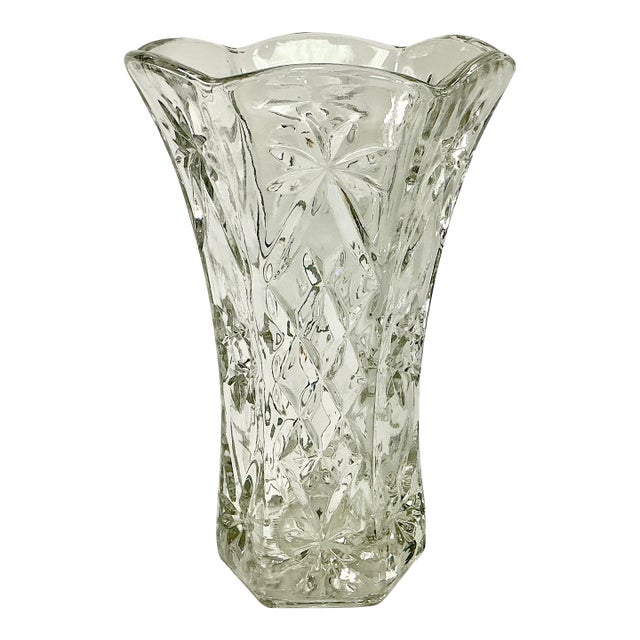 Mid Century Vintage Boho Chic Hollywood Regency Cut Glass Vase. For Sale