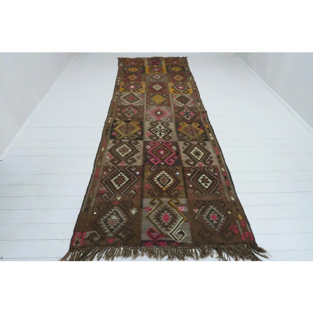 Textile Vintage Turkish Kilim Rug-4′5″ × 13′3″ For Sale - Image 7 of 13