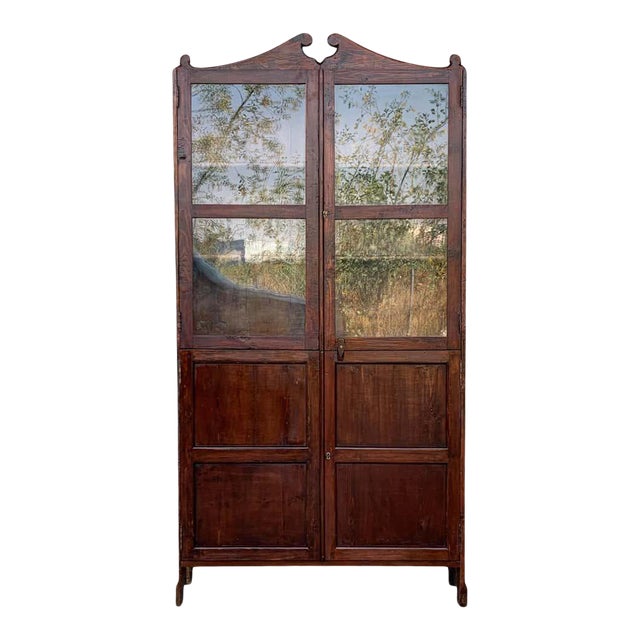 18th Century Cupboard or Bookcase With Glass Vitrine, Walnut, Spain Restored For Sale