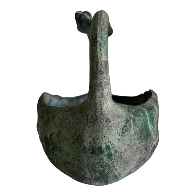 Shabby Chic Vintage Verdigris Patina Swan Metal Basket Planter For Sale - Image 3 of 5