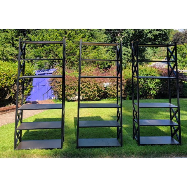 1960s Directoire Black Welded Steel and Wood Etagere For Sale - Image 4 of 5