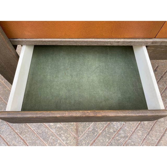 Orange 1970's Space Age Oak and Leather European Cabinet For Sale - Image 8 of 12