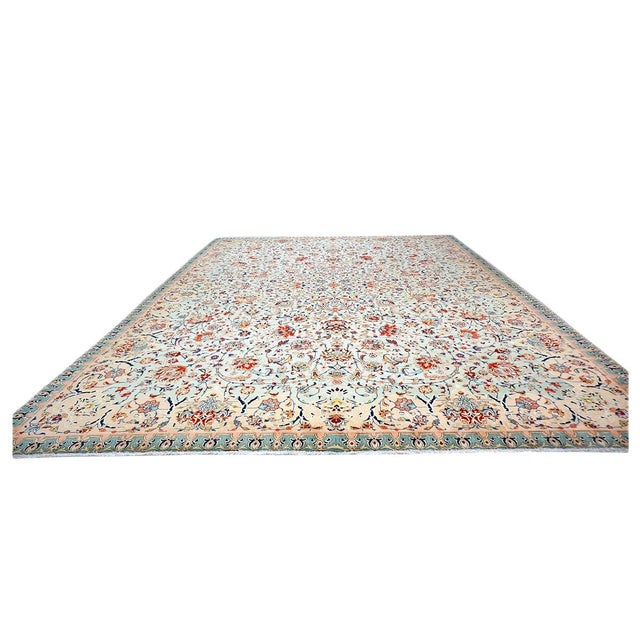 Antique Persian Tabriz Emad Wool 10x12 Mint Green, Red & Pink Handmade Area Rug #9902603 For Sale - Image 4 of 9