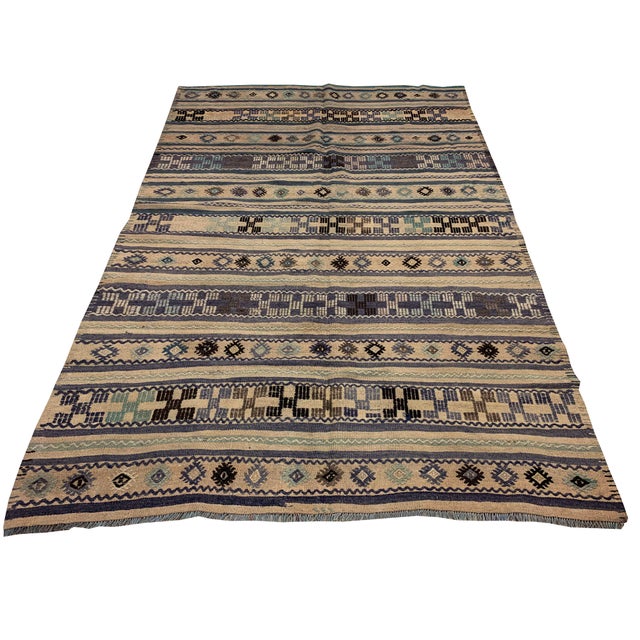 1940s Vintage Circa 1940 Turkish Flat Weave Jajim Kilim Rug, 5ft 1in X 7ft 8in For Sale - Image 5 of 9