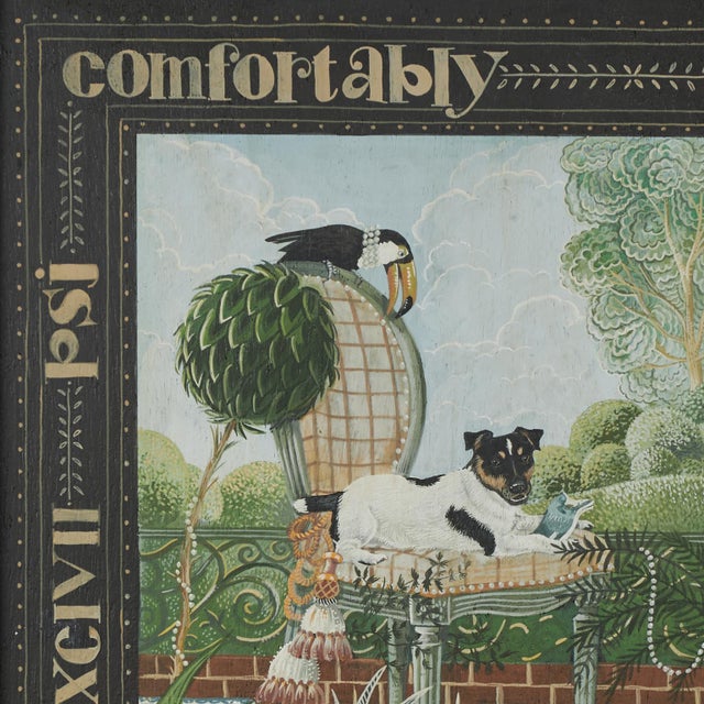1990s Pair of Vintage Whimsical Paintings of Dogs in Decorative Frames by Stephanie Hoppen For Sale - Image 5 of 18