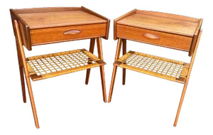Bedside Tables in Teak and Wicker by Soren Rasmussen, 1960s, Set of 2