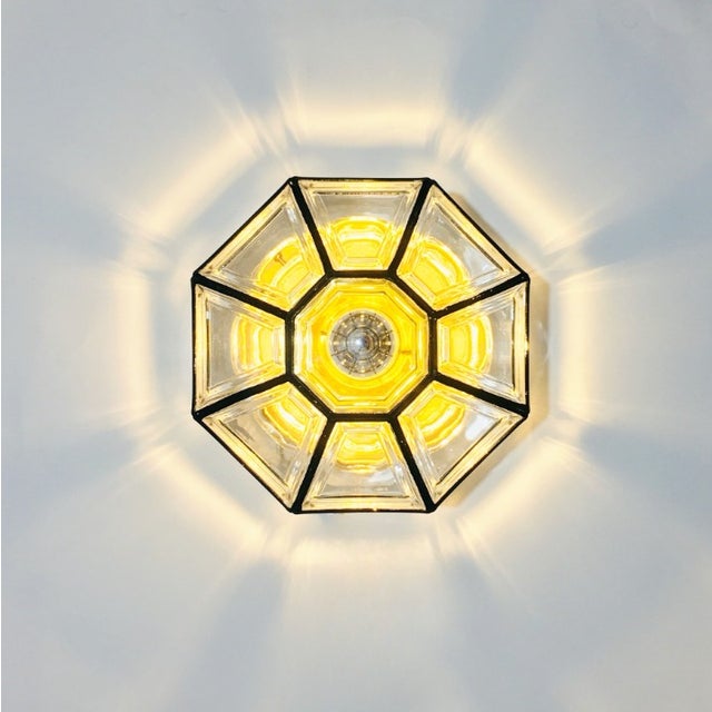 1960s Mid-Century Modern Glass & Brass Ceiling Light/Flush Mount From Limburg, Germany, 1960s For Sale - Image 5 of 10