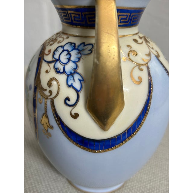 Japanese Antique Morimura Bros. Nippon Double-Handled Porcelain Vase - Hand-Painted Floral For Sale - Image 3 of 10