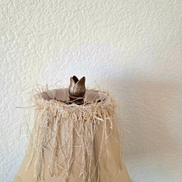 1970s 1970s Traditional Silver Metallic Table Lamp With Beige Bell Fringe Shade For Sale - Image 5 of 11