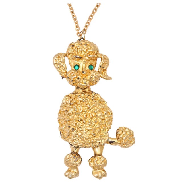 1950s Large Goldtone Poodle Pendant Necklace For Sale - Image 4 of 4