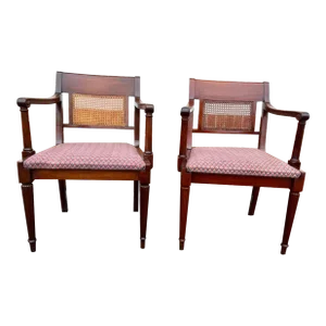 Pair of Antique Colonial Regency Style Mahogany Cane Back Armchairs.