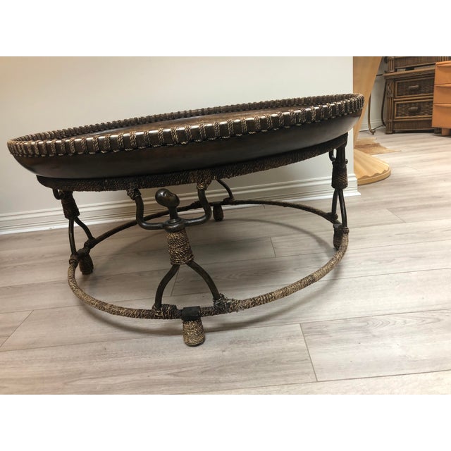 Vintage African Bernhardt Round Coffee Table with Leather Inlay Chairish