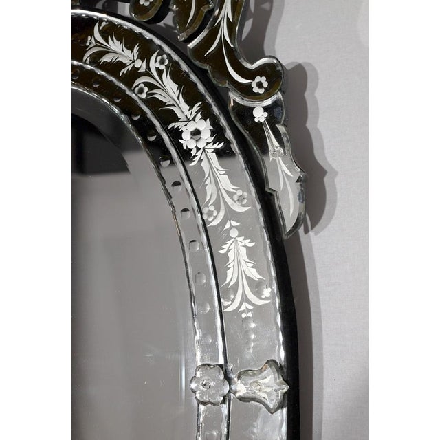 Glass Venetian Oval Mirror, 1940s For Sale - Image 7 of 16