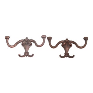 Pair of Victorian Cast Iron Antique Hall Tree Hooks For Sale