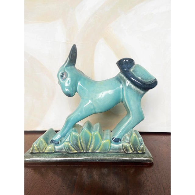 Ceramic Vintage Mid Century Modern Art Deco Donkey Figurine Porcelain Ceramic by Beswick Blue Glaze For Sale - Image 7 of 8