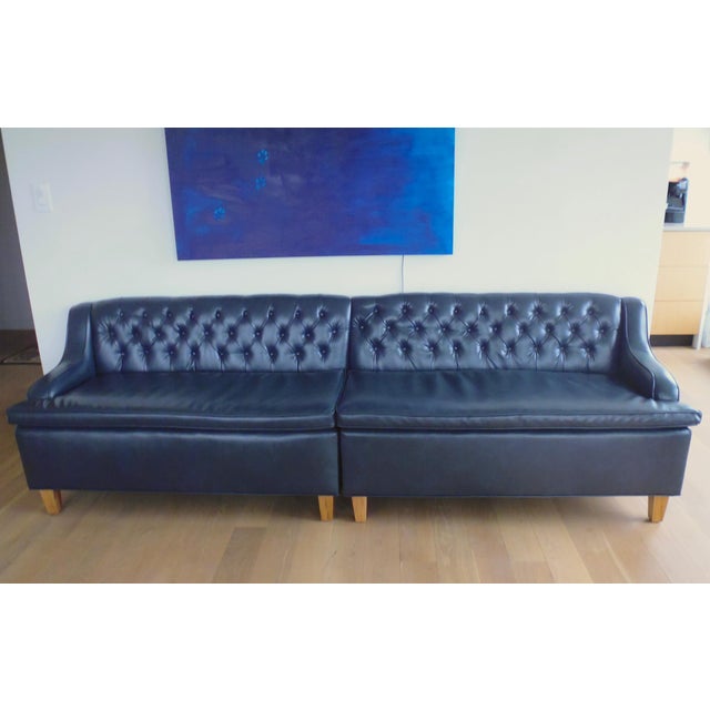 Modern Navy Faux Leather Tufted Custom Banquette Chairish