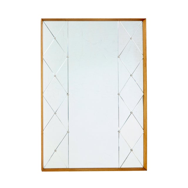 Wood Mid-Century Swedish Oak Framed Harlequin Wall Mirror, 1960 For Sale - Image 7 of 7