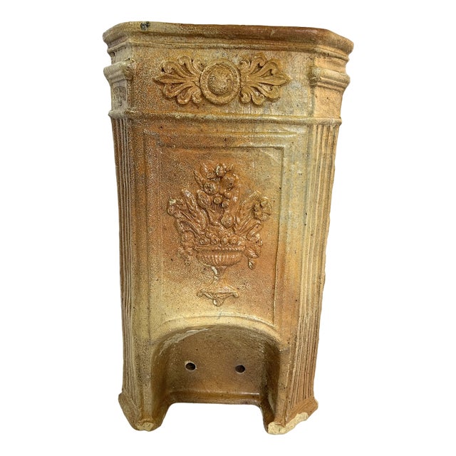 Terracotta Water Fountain with Floral Decoration and Medici Cup, 19th Century For Sale