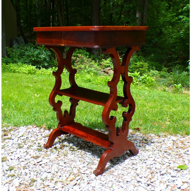 Antique Mahogany Empire Victorian Gothic Revival Trestle Lyre Nightstand Table For Sale - Image 14 of 18