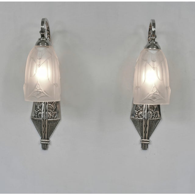 1920s A Pair of French Art Deco Wall Sconces by Leon Hugue 1920s France For Sale - Image 5 of 8