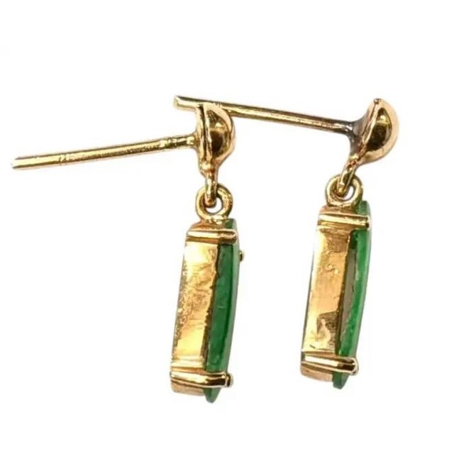 Vintage 14k Gold and Jadeite Drop Earrings For Sale - Image 4 of 6
