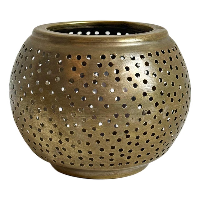 Vintage Moroccan Nickel Dot Hole Candle Holder For Sale