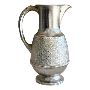 Antique Traditional Quadruple Silver Plated Pitcher With Embossed Peacock Feather Pattern by James Tufts Boston