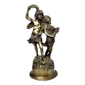 Antique 1900s Art Nouveau Auguste Moreau-Style “Young Lovers” Bronze Statue