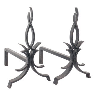 Vintage Andirons by Raymond Subes, 1940s, Set of 2 For Sale