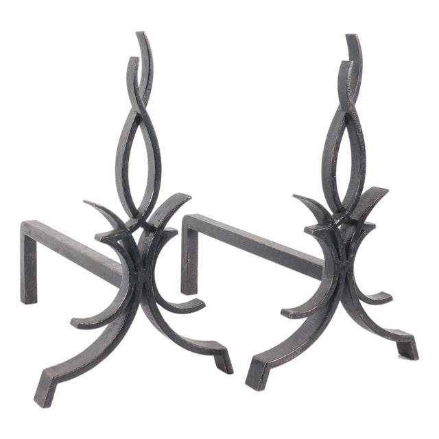 Vintage Andirons by Raymond Subes, 1940s, Set of 2 For Sale