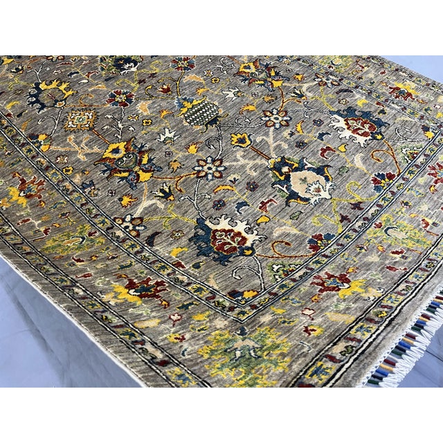 Gray Sultani Wool Rug With Persian Floral Design, 5'9" X 7'8" For Sale - Image 12 of 13
