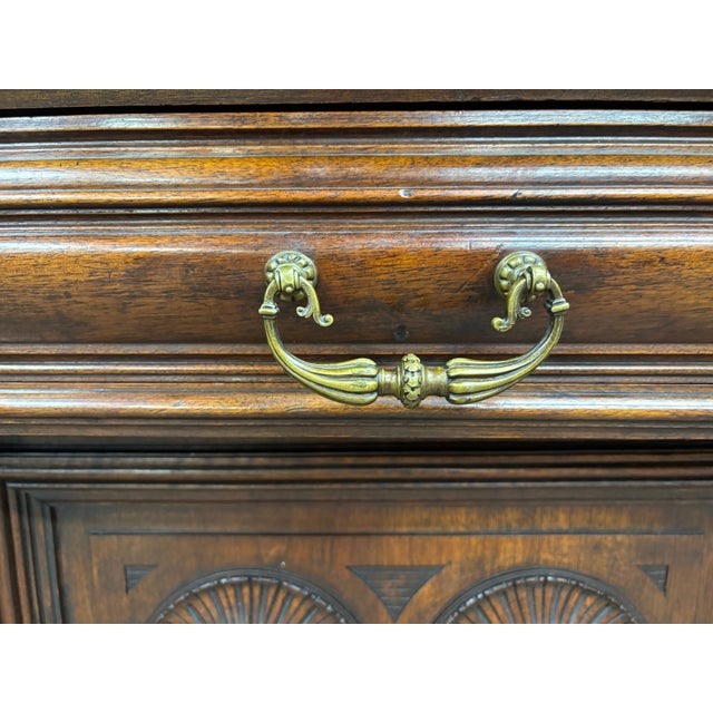 Antique Late 1800s French Renaissance Revival Walnut Step Back Bookcase Cabinet For Sale - Image 14 of 17