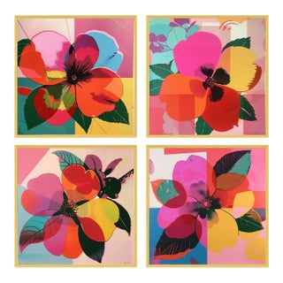 Set of 4 Framed Botanical Photograph Prints — Pop Art Flowers No. 3 For Sale