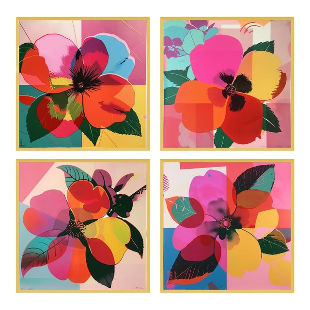 Set of 4 Framed Botanical Photograph Prints — Pop Art Flowers No. 3 For Sale