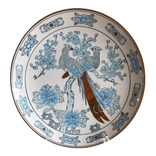 Japanese Gold Imari Porcelain Charger With Two Birds & Florals For Sale