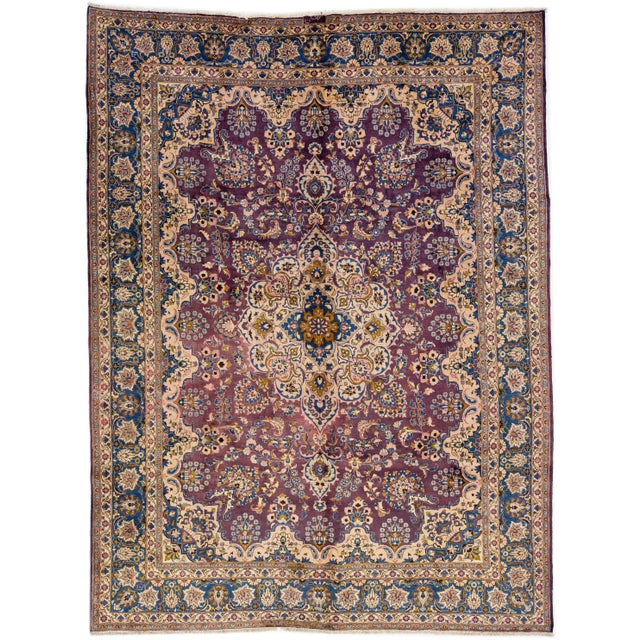 Textile 1960s Vintage Persian Tabriz Navy Blue Handmade All-Over Medallion Wool Rug For Sale - Image 7 of 7