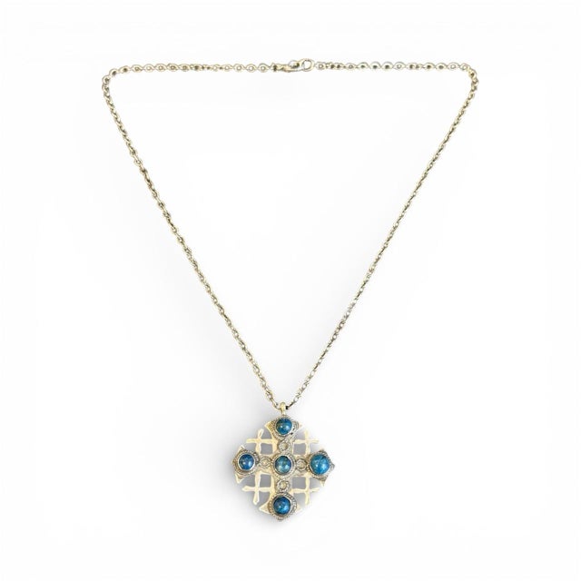 Vintage Jerusalem Cross Pendant Necklace 800 Silver Blue Lapis Cabachon Stones Vintage condition with some general wear,...