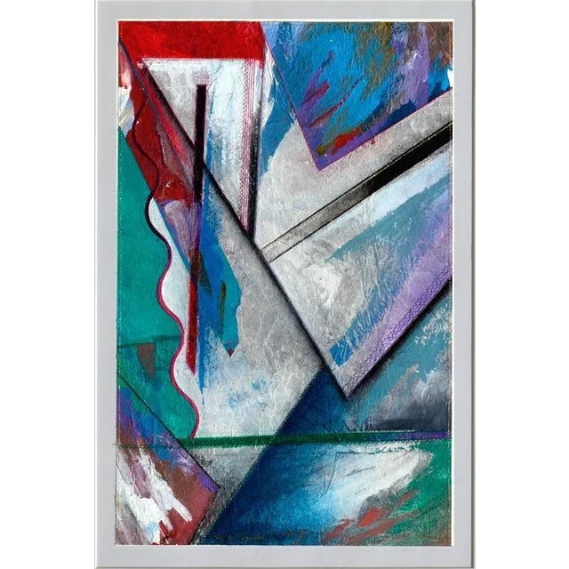 Ode to Roundel abstract acrylic painting. Embellished with added texture and machine sewn gold thread patterns throughout...