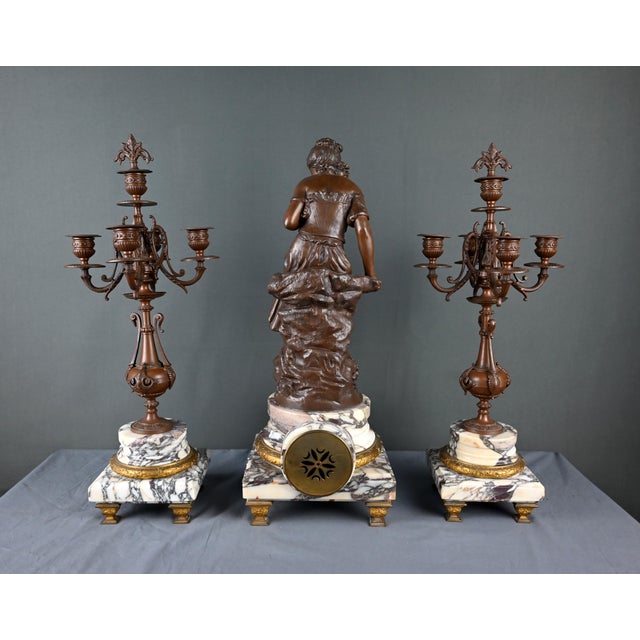 Early 20th Century Marble and Spelter Fireplace Mantel Set by A. Moreau, Set of 3 For Sale - Image 5 of 18