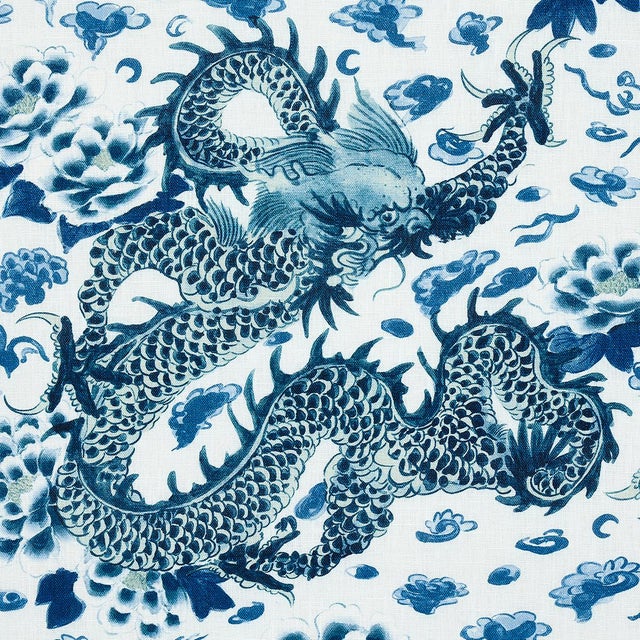 Asian Sample - Schumacher X Mary McDonald Empress Dragon Fabric in Delft For Sale - Image 3 of 5