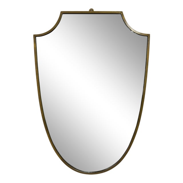 Italian Brass Shield Mirror, 1950s For Sale